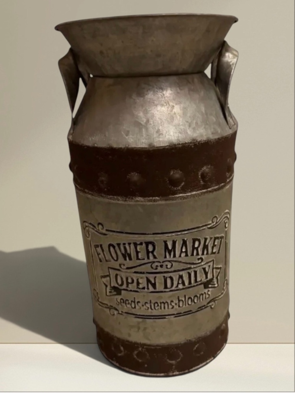 Primitive Metal Flower Market Vase Vintage Style